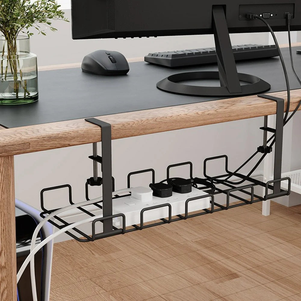 Under Desk Cable Management Tray Adjustable Wire Organizer No Drill Cord Holder for Office  /  Home - 3