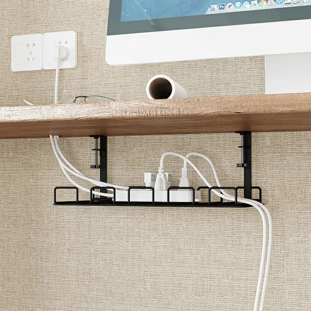 Under Desk Cable Management Tray Adjustable Wire Organizer No Drill Cord Holder for Office  /  Home - 4