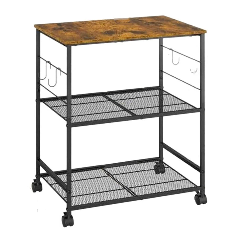 Carbon Steel Kitchen Cart Storage Rack Multi-Layer Organizer Microwave Oven Shelf with 360° Swivel Wheels - Black - 1