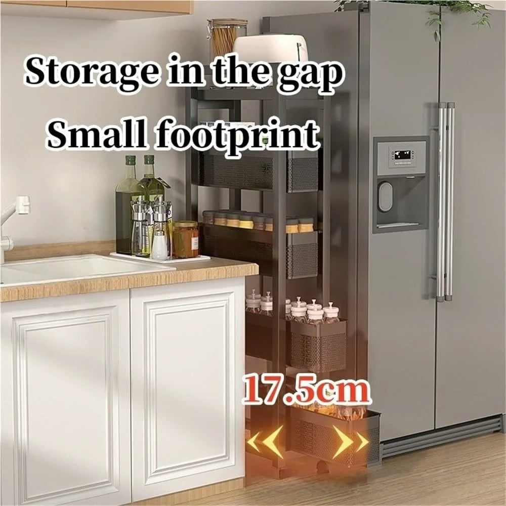 3-Tier Kitchen Gap Storage Rack Pull-Out Baskets with 360° Lockable Wheels for Refrigerator Side Bathroom - White - 3