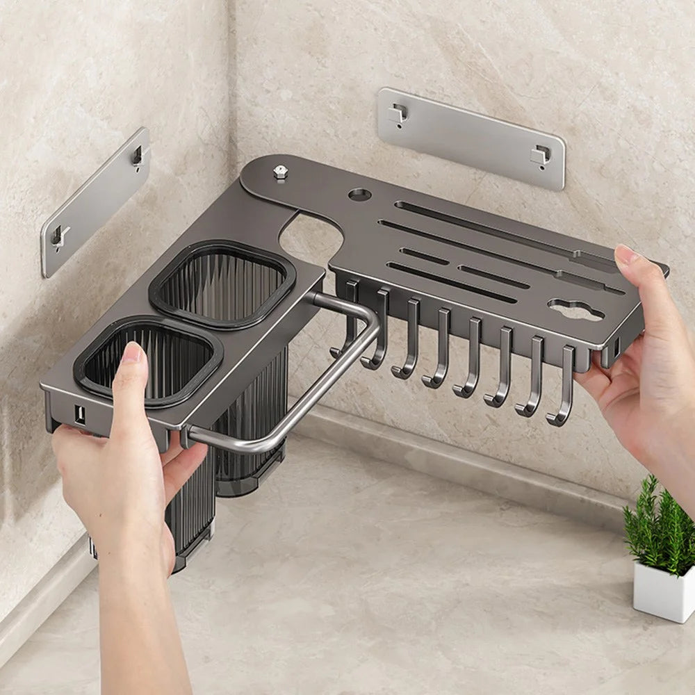50cm Rotating Kitchen Knife Holder with 2 Utensil Container, Multifunctional Wall-Mounted Corner Storage Rack for Home - Tarnish - 2