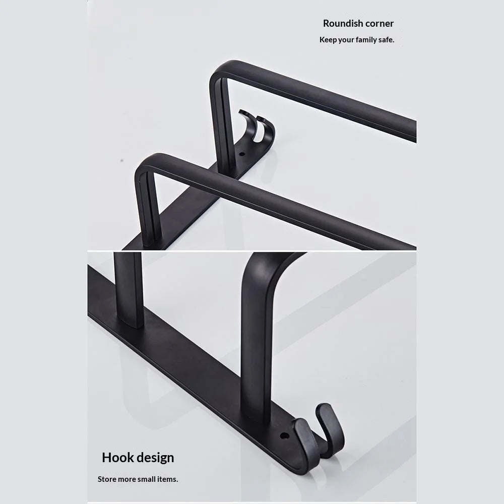 70cm Single Bar Towel Rack Wall Mounted Space Aluminum Bathroom Towel Holder Hanger - Black - 2