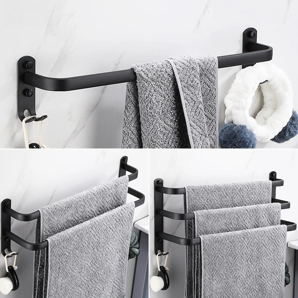 70cm Single Bar Towel Rack Wall Mounted Space Aluminum Bathroom Towel Holder Hanger - Black - 3