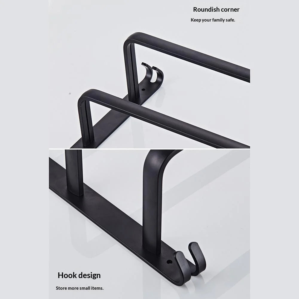 70cm Double Towel Bars Wall Mounted Space Aluminum Towel Holder Hanger for Bathroom - Black - 4