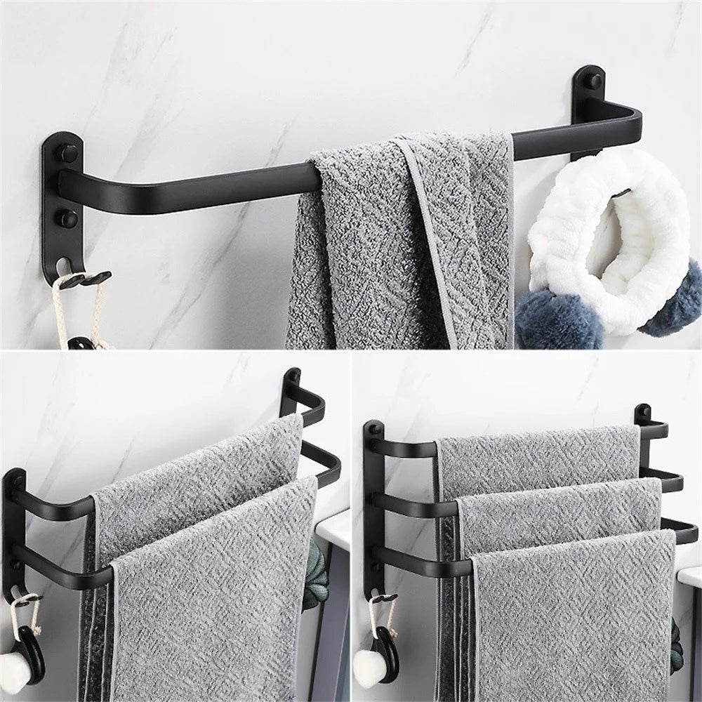 50cm 3-Tiers Towel Bars Wall Mounted Space Aluminum Towel Rail Rack for Bathroom - Black - 2