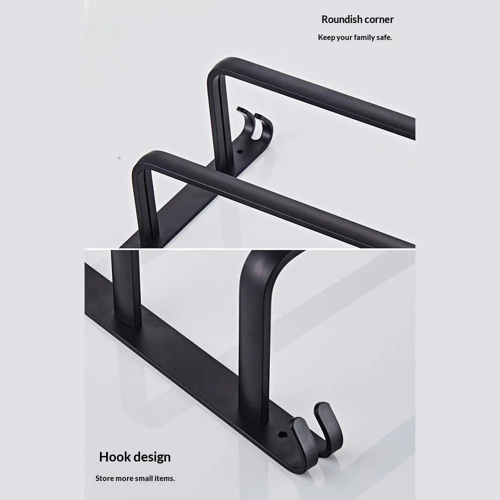 50cm 3-Tiers Towel Bars Wall Mounted Space Aluminum Towel Rail Rack for Bathroom - Black - 6
