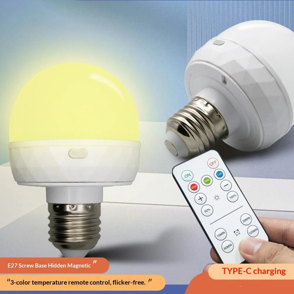 LED Mood Light Built-in 3600mAh Battery 3 Color Temperature Stepless Dimming Light Bulb with Detachable E27 Base - 2
