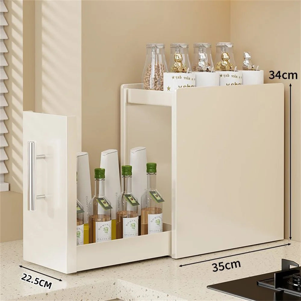22.5cm Depth 2 Tier Kitchen Countertop Pull-out Spice Rack Carbon Steel Storage Organizer - White - 1
