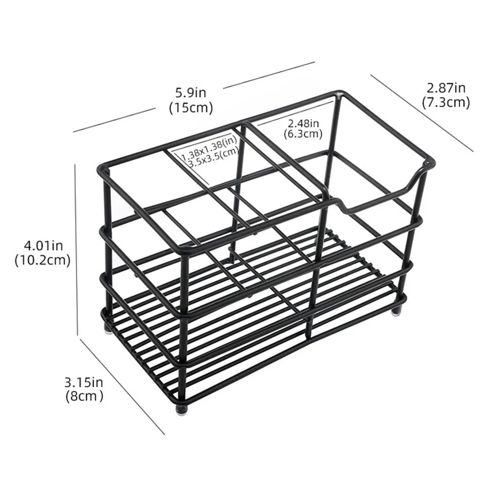 15 x 7.3 x 10.2cm 4 Grid Stainless Steel Toothbrush Holder Toothpaste Bathroom Organizer Shelf - Black - 2