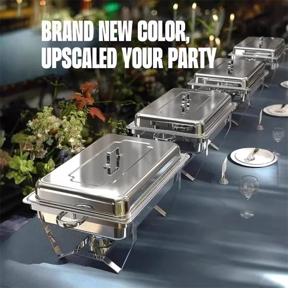 Stainless Steel Catering Chafer Chafing Dish with 3 Pan and Lid Alcohol Heated Food Server Warmer - Silver - 2