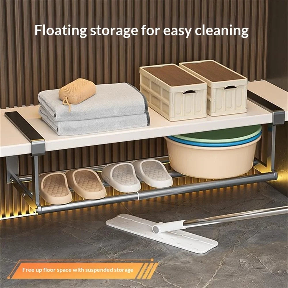 Large Size 30-50cm Extendable Bathroom Storage Rack Carbon Steel Under Cabinet Organizer Telescopic Shelf - Black - 5