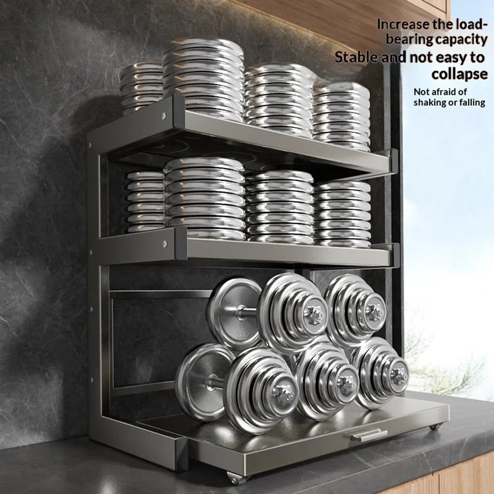 60x32x44cm 3-Tier Kitchen Microwave Oven Rack Stand with Pull-Out Drawer Carbon Steel Countertop Storage Shelf - 5