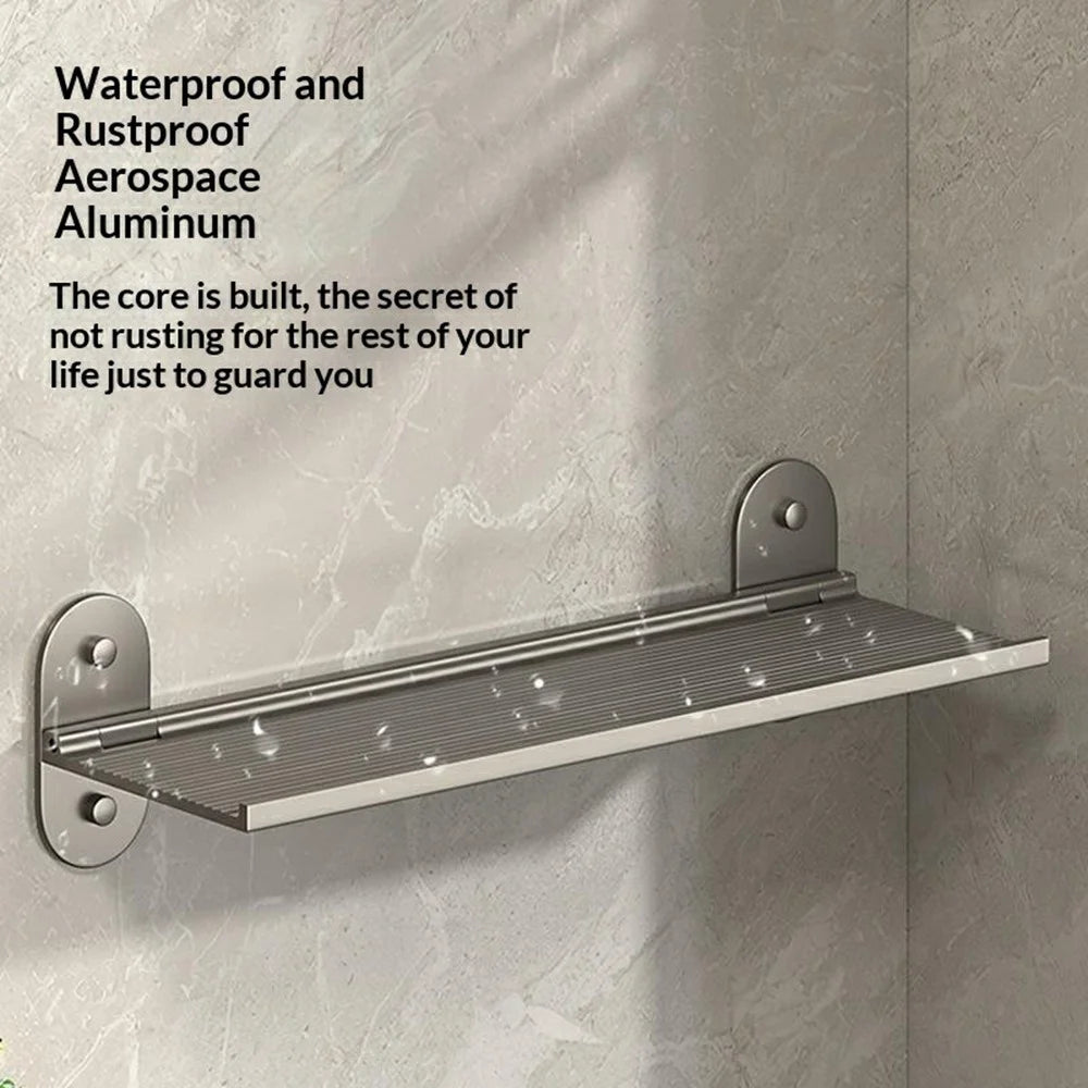 30x12x7cm Bathroom Aluminum Folding Wall Shelf No-Punch 90 Degree Foldable Storage Rack for Toilet Kitchen - 5