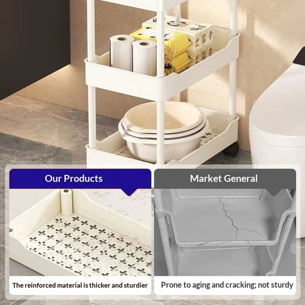 40x15x114cm 5-Tier Rolling Storage Cart Bathroom Gap Storage Rack Drainage Tray Design Mobile Trolley with Wheels - Black - 3