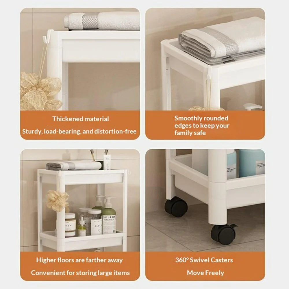 36x23x42cm 2-Tier Bathroom Gap Storage Cart with Wheels Floor Standing Rack Organizer Shelf for Bathroom Kitchen - White - 2