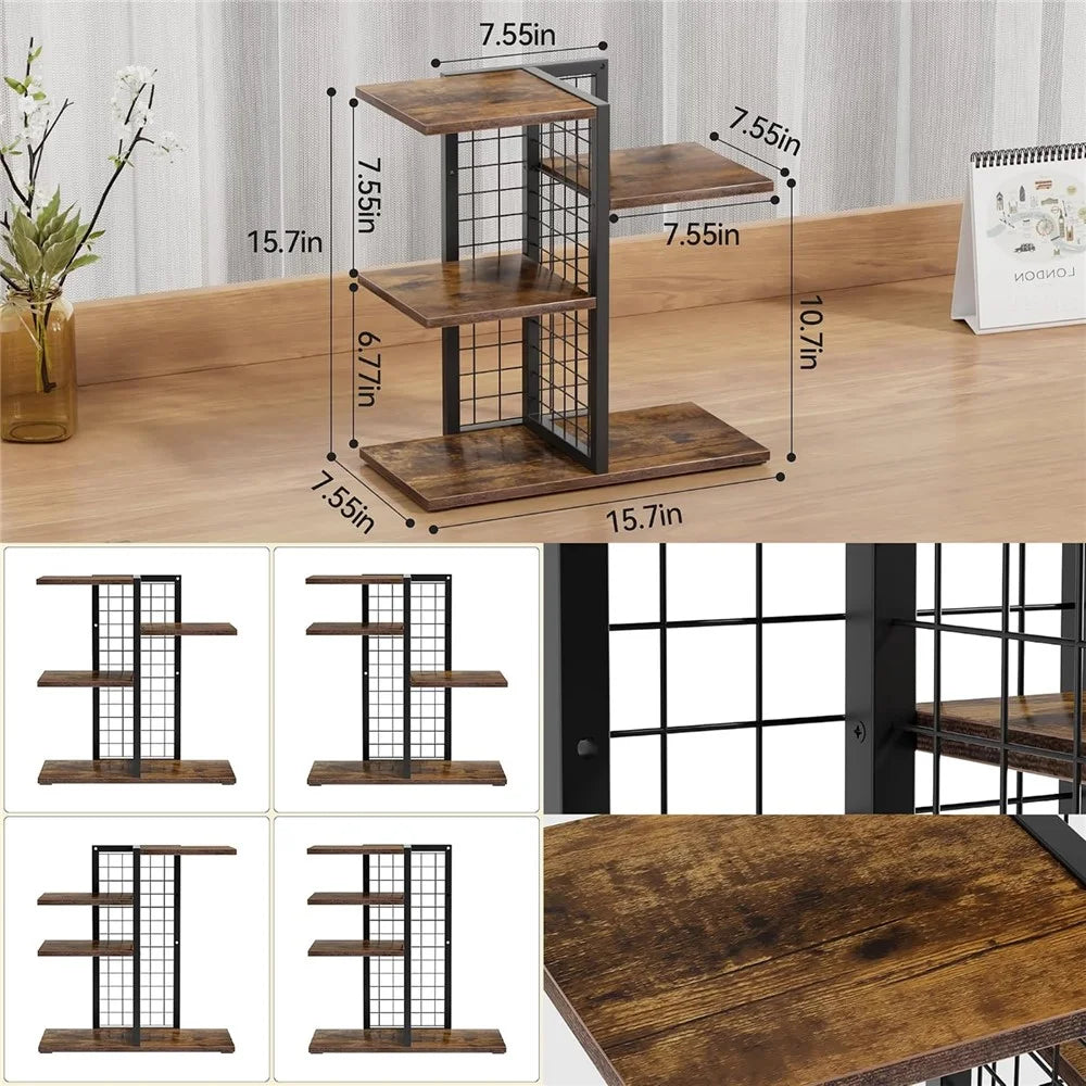 Desktop Storage Rack 4-Tier Metal Grid Stepped Shelf Organizer for Office Books Plants Kitchen - 7