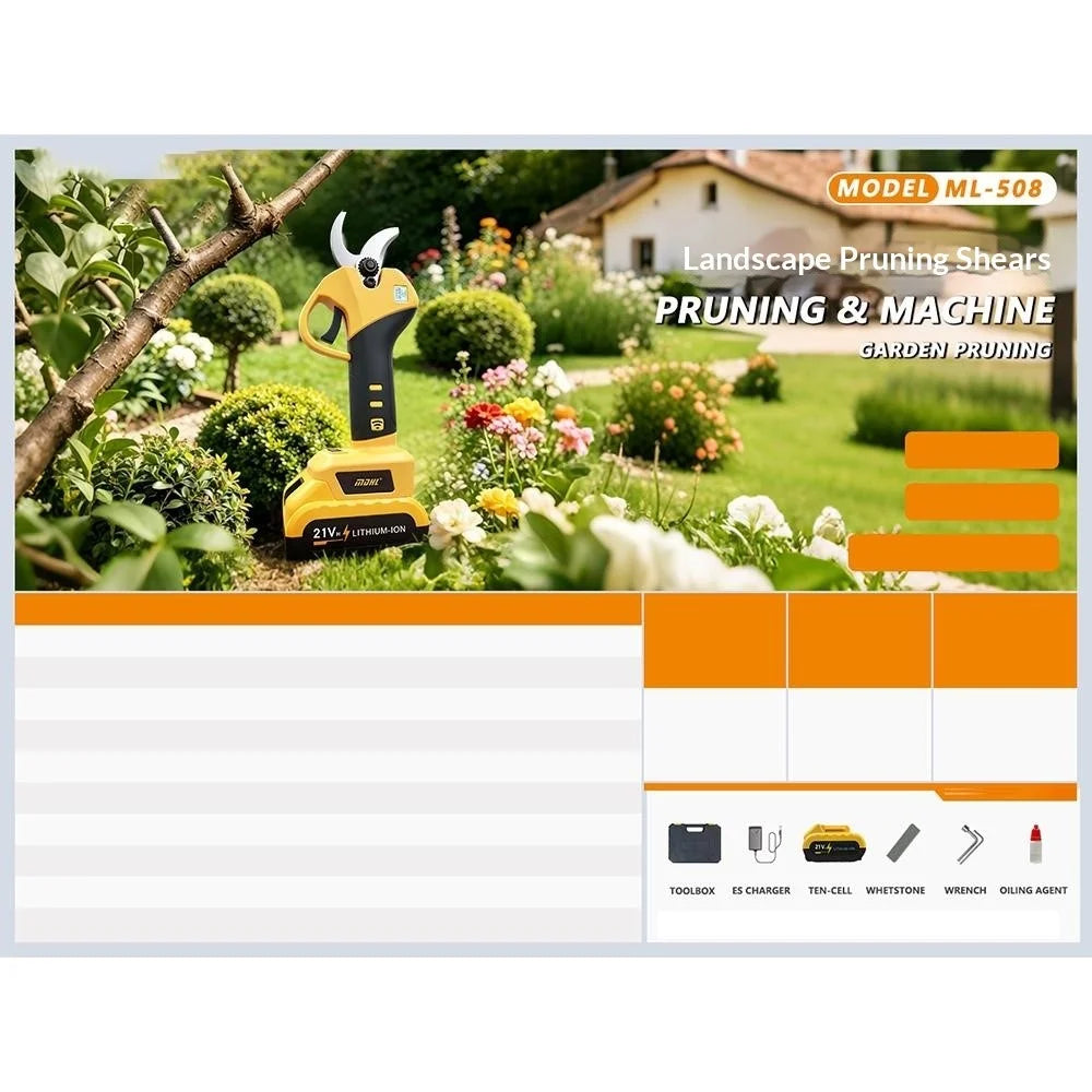 MDHL ML-508 1300mAh Cordless Pruning Shear 21V Brushless 3.0cm Cutting Branch Trimmer with Digital Display - 6