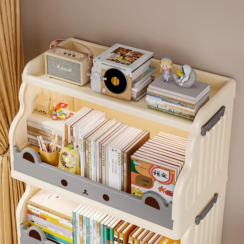 Size S 4 Layers Foldable Bookshelf Storage Rack with 360° Silent Swivel Wheels for Kids Books and Toys , 41.5 x 27 x 109cm - White - 2