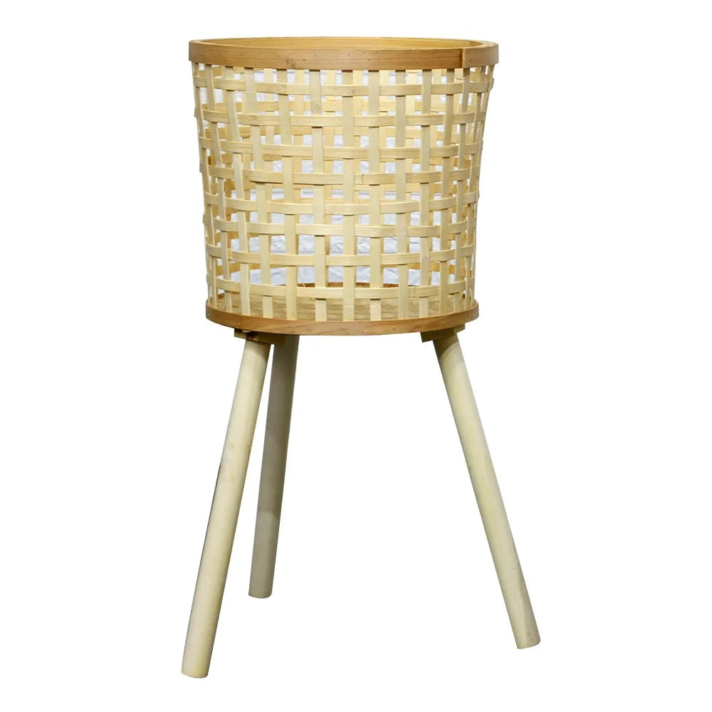 Knitted Bamboo Planter Pot Basket Woven Plants Vase Flowers Container Home Decoration, Size: L - Grid - 2