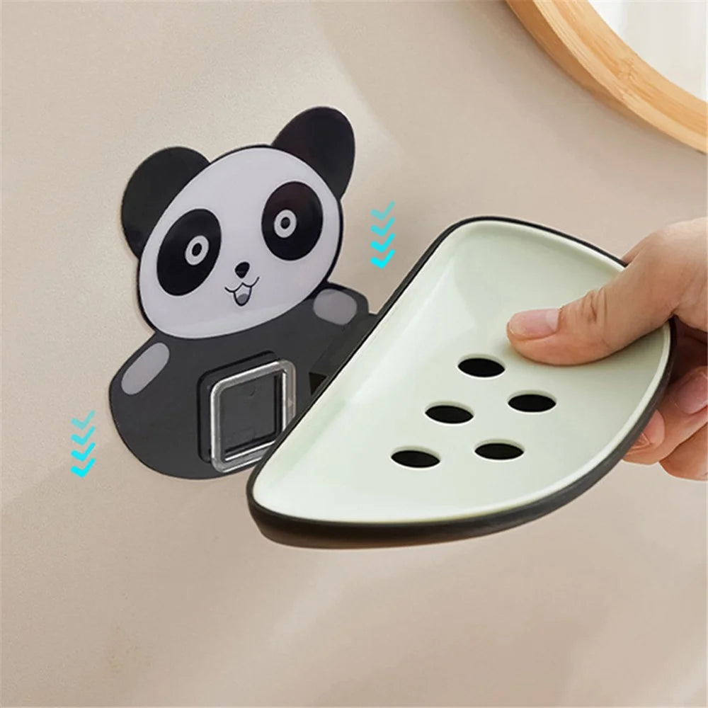 Panda Design Wall Mounted Adhesive Soap Holder Draining Soap Dish Rack - Green - 2
