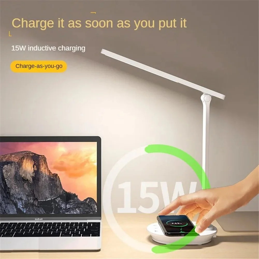 TB-88SWK Dimmable Touch LED Desk Lamp with Wireless Phone Charger, USB Powered Study Light - White - 2