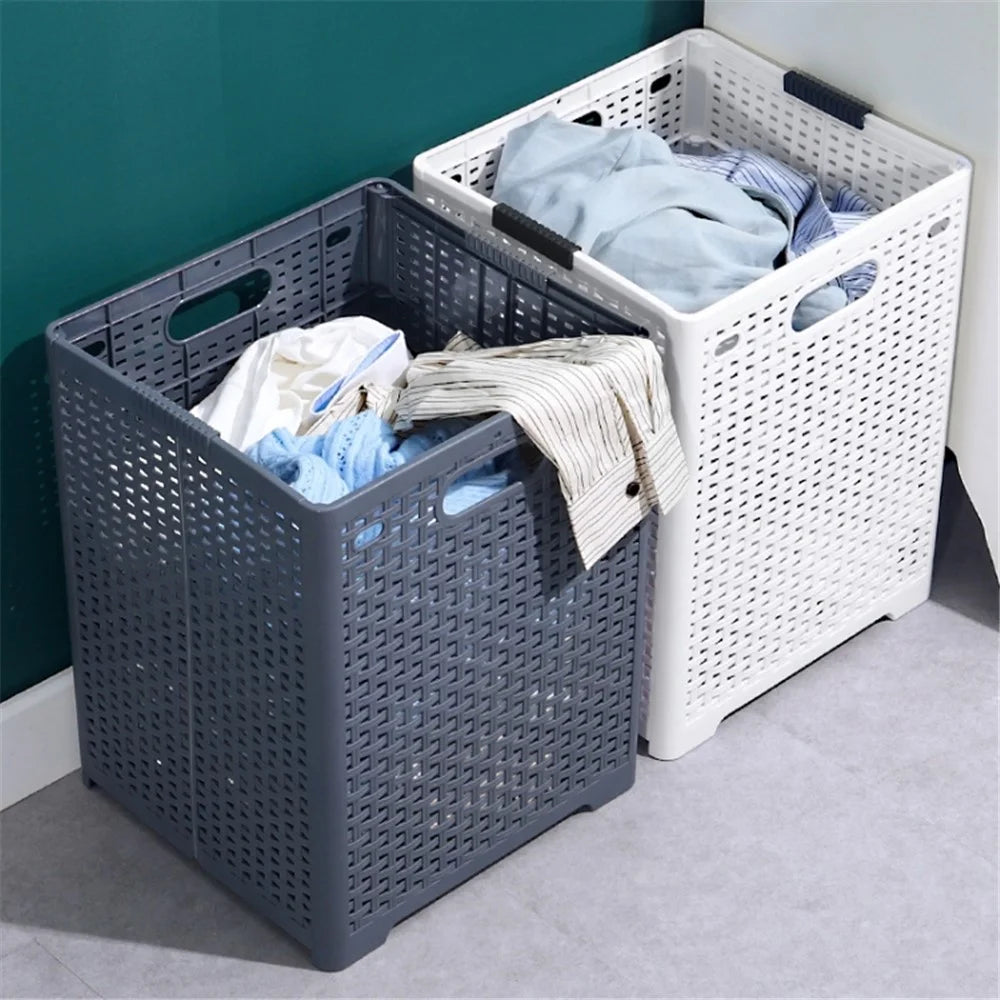 Size L Foldable PP Laundry Basket Clothes Hamper Storage Holder for Home Bathroom - Grey - 4