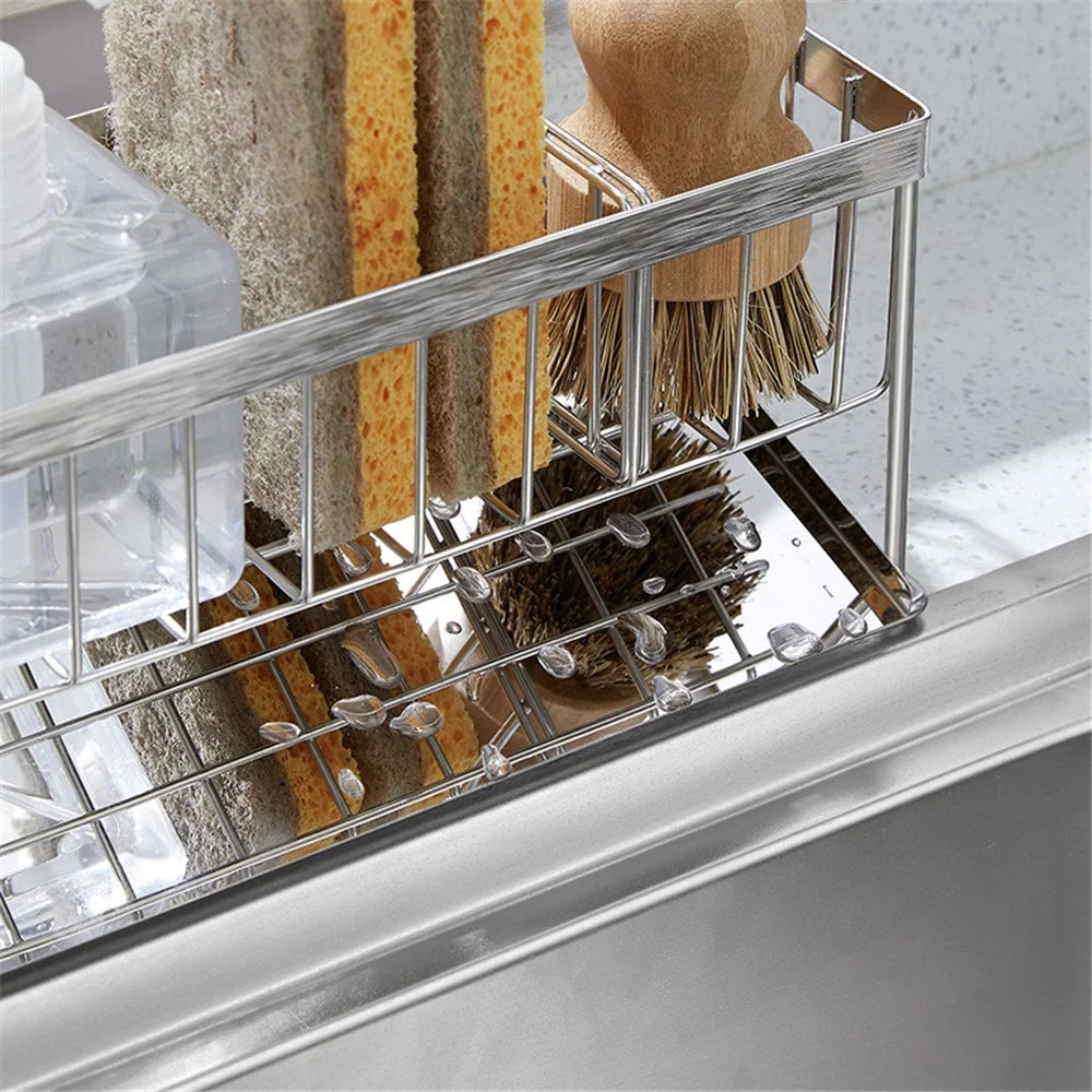 304 Stainless Steel Kitchen Sink Drain Rack Sponge Brush Holder Storage Rack - 4
