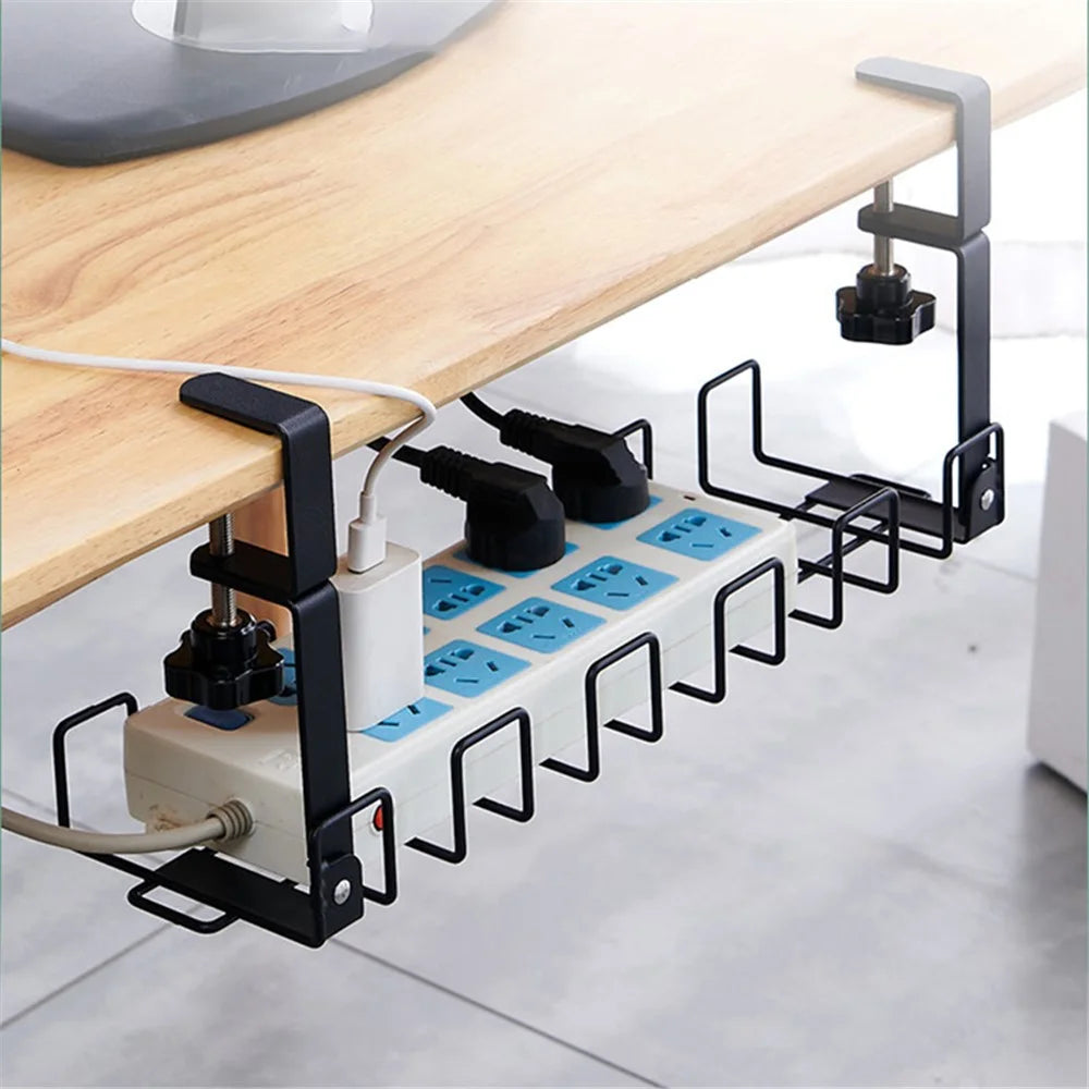 Under Desk Cable Management Rack Carbon Steel Power Strip Cable Storage Basket - Black - 2