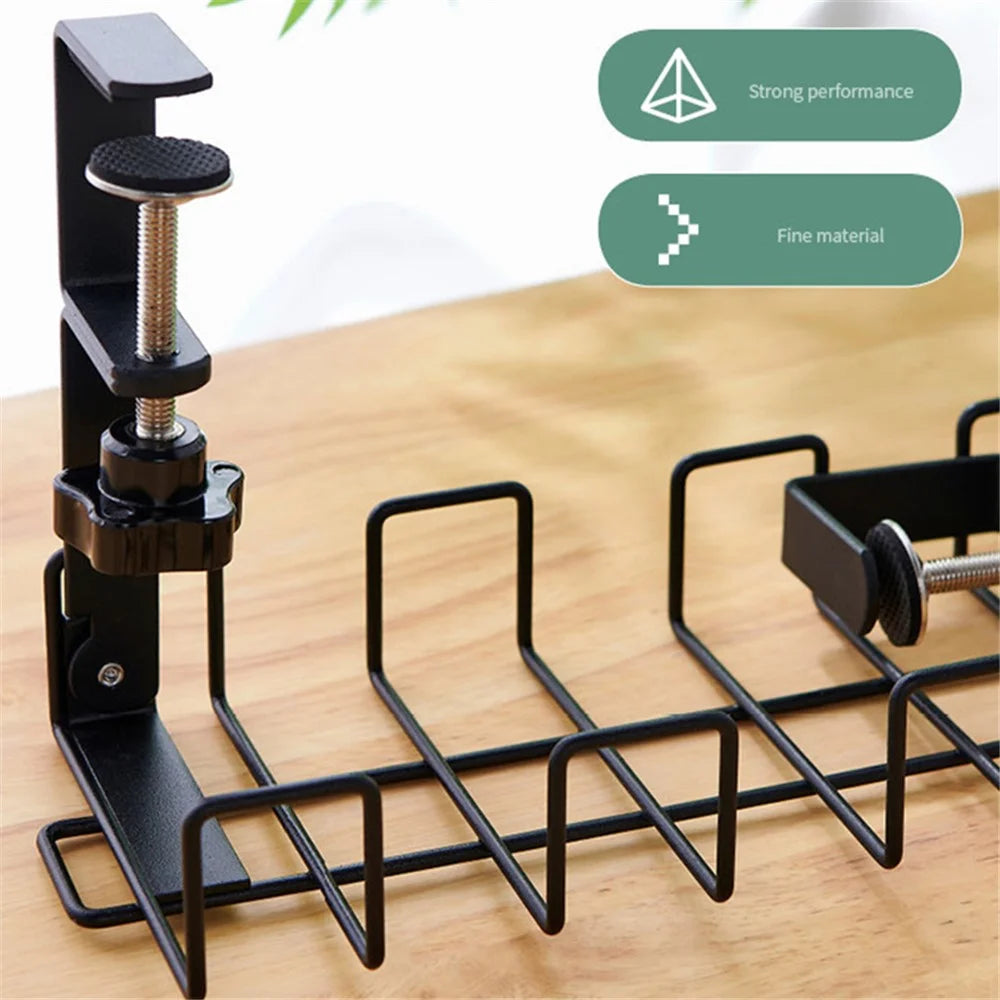Under Desk Cable Management Rack Carbon Steel Power Strip Cable Storage Basket - Black - 5