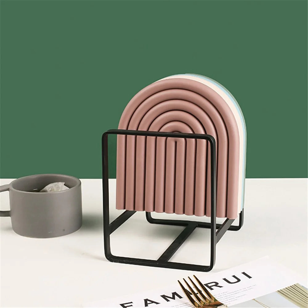 Rainbow Shape High Temperature Resistant Coaster Dining Table Mat Insulation Pad - Grey+Green - 3