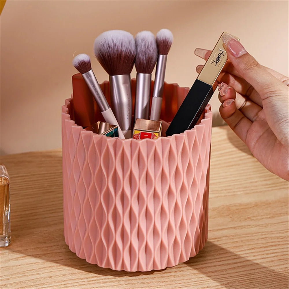 Multipurpose 360 Degree Rotating Pen Holder Desk Cosmetic Organizer Box - Pink - 2