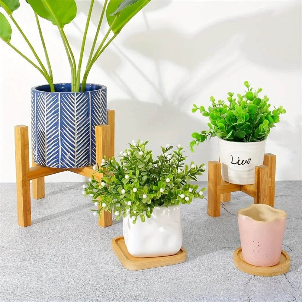 JJTZ Mini Bamboo Floor Four Legged Flower Stand Planters Flower Pots Display Potted Rack, Size S - 3