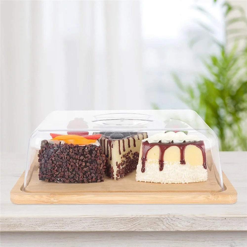 JJTZ Large Size Bamboo Rectangular Dessert Display Tray Wedding Stuff Cake Stand with Lid, Size L - 7