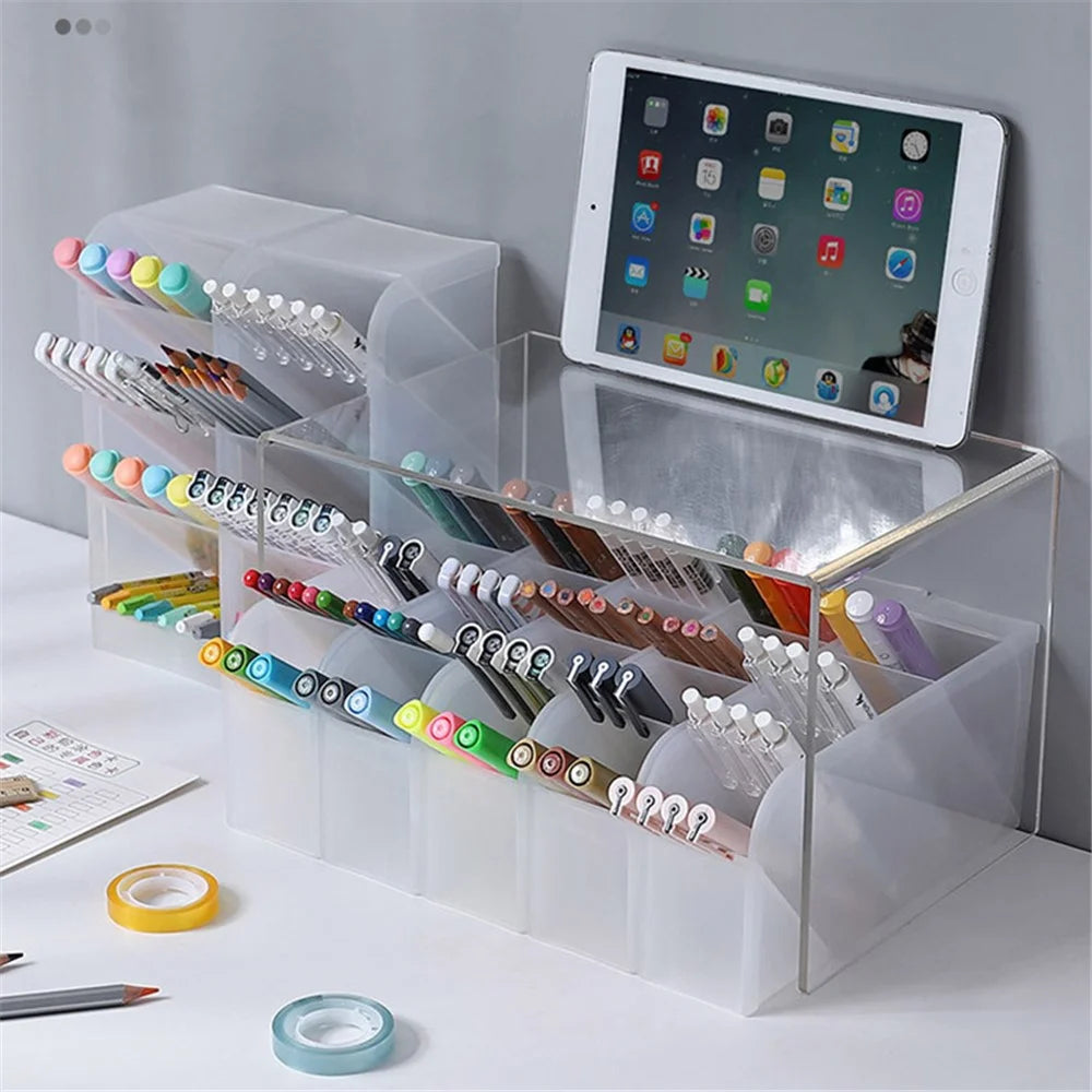 Four Grid Tilt Insert Pen Holder Makeup Brush Desktop Storage Case, Size S - White - 2
