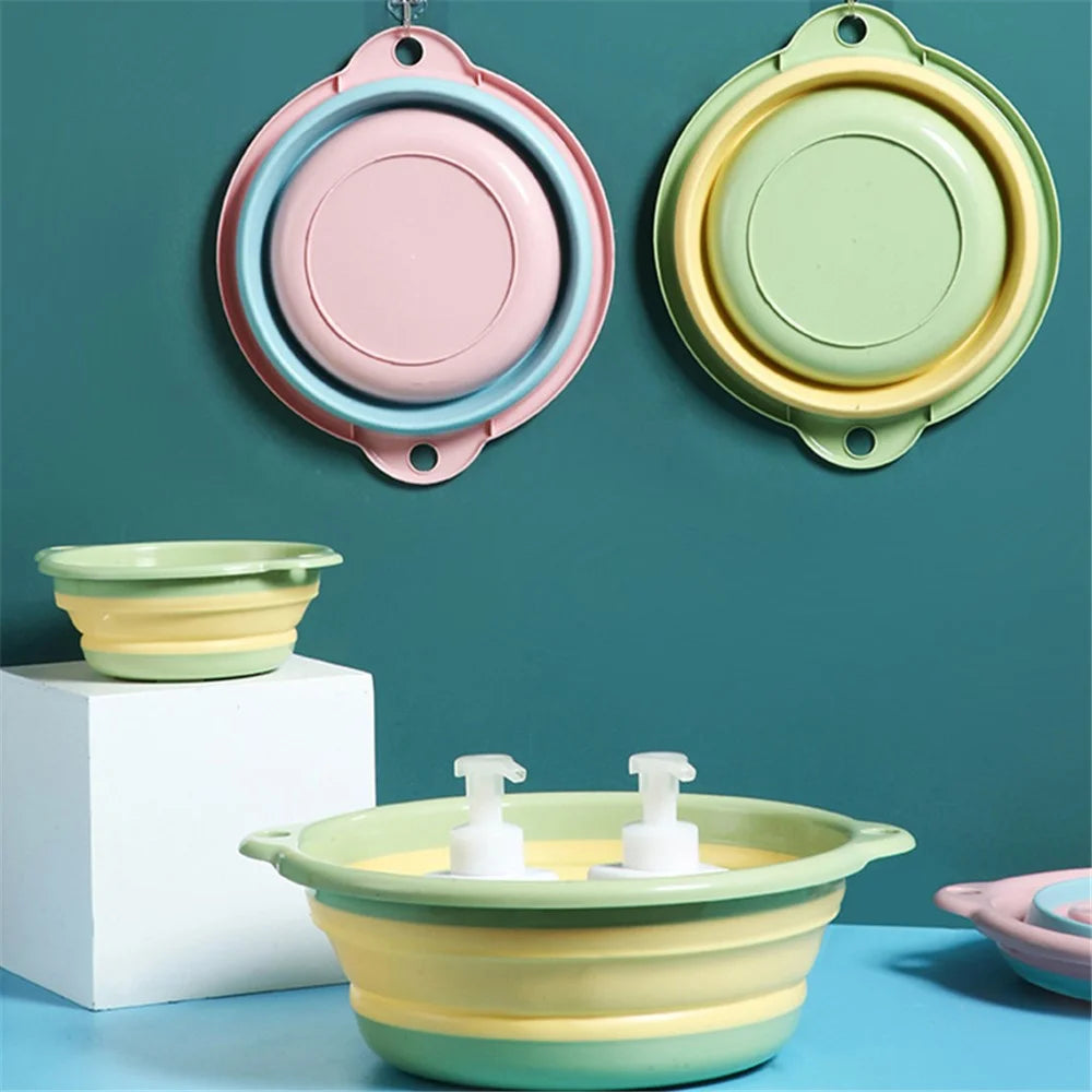 Multipurpose Washbasin Thicken PP+TPR Space Saving Collapsible Round Basin, Size XL - Blue - 7