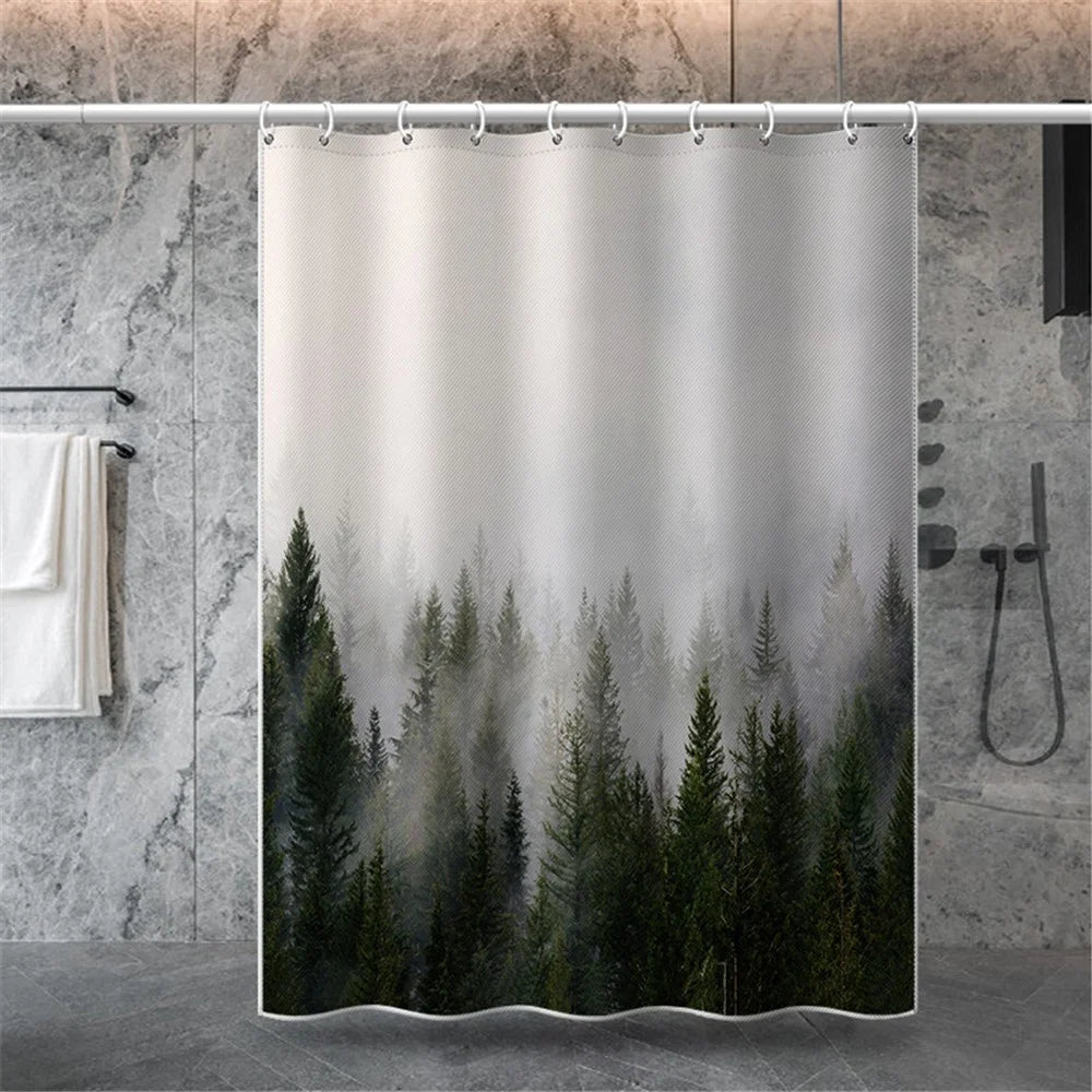 LB-344 180x180cm Mist Pine Forest Pattern Bath Curtain Waterproof Polyester Shower Curtains - 2