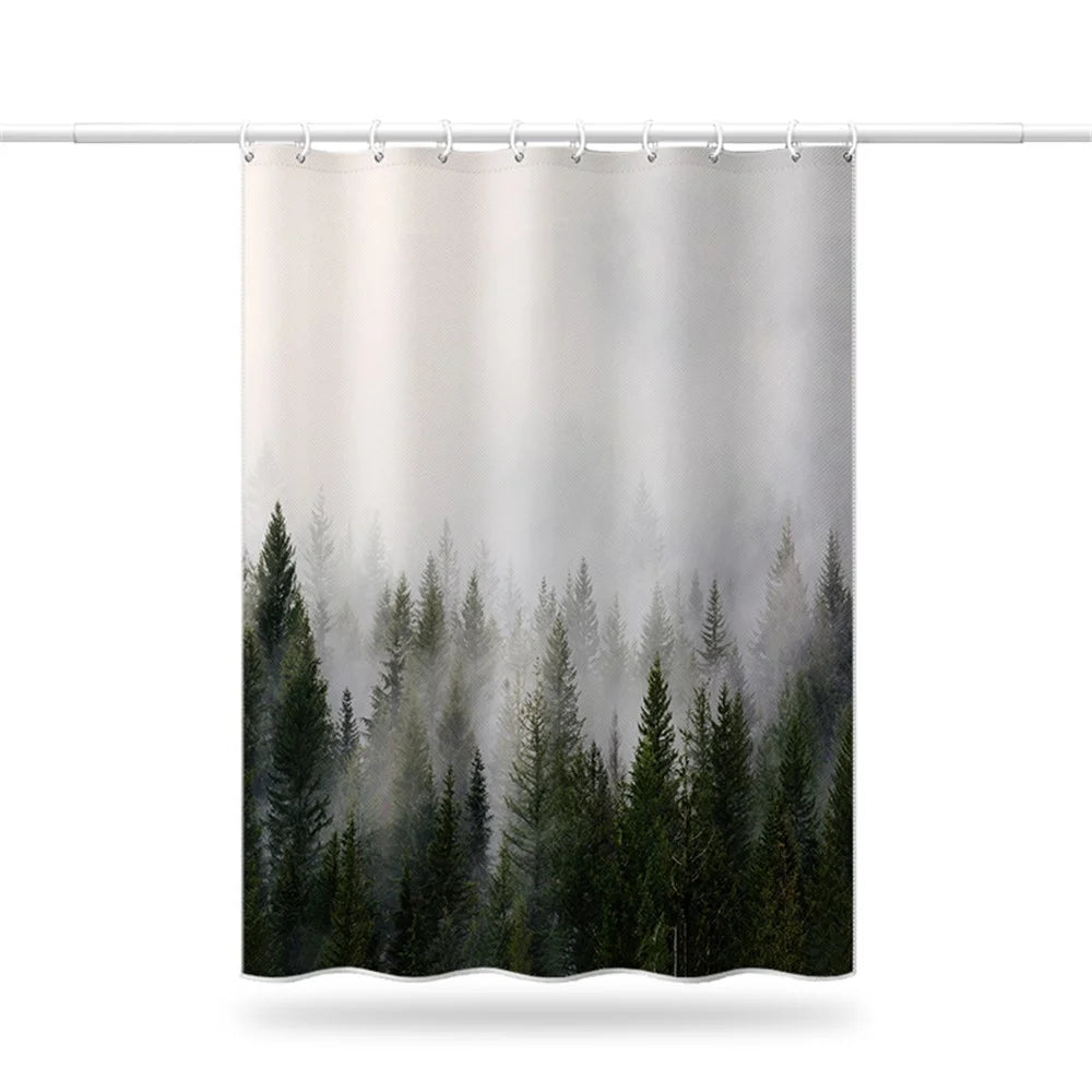 LB-344 100x180cm Mist Pine Forest Design Polyester Bath Curtain Waterproof Shower Curtains - 1