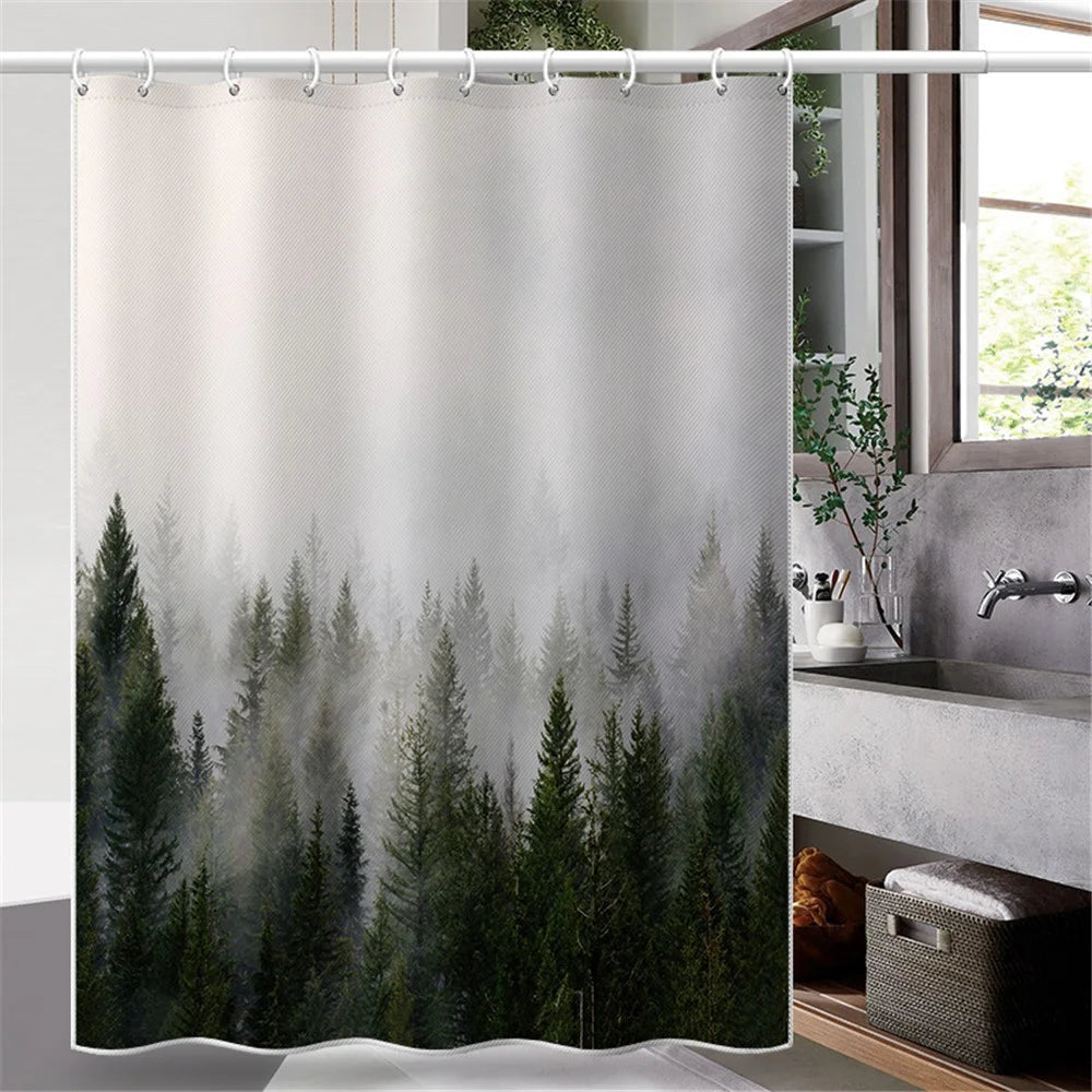 LB-344 100x180cm Mist Pine Forest Design Polyester Bath Curtain Waterproof Shower Curtains - 5