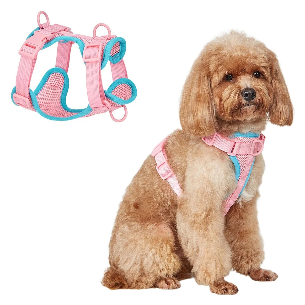 Breathable Mesh Adjustable Dog Cat Harness Summer Pet Vest Harness, Size S - Pink - 1
