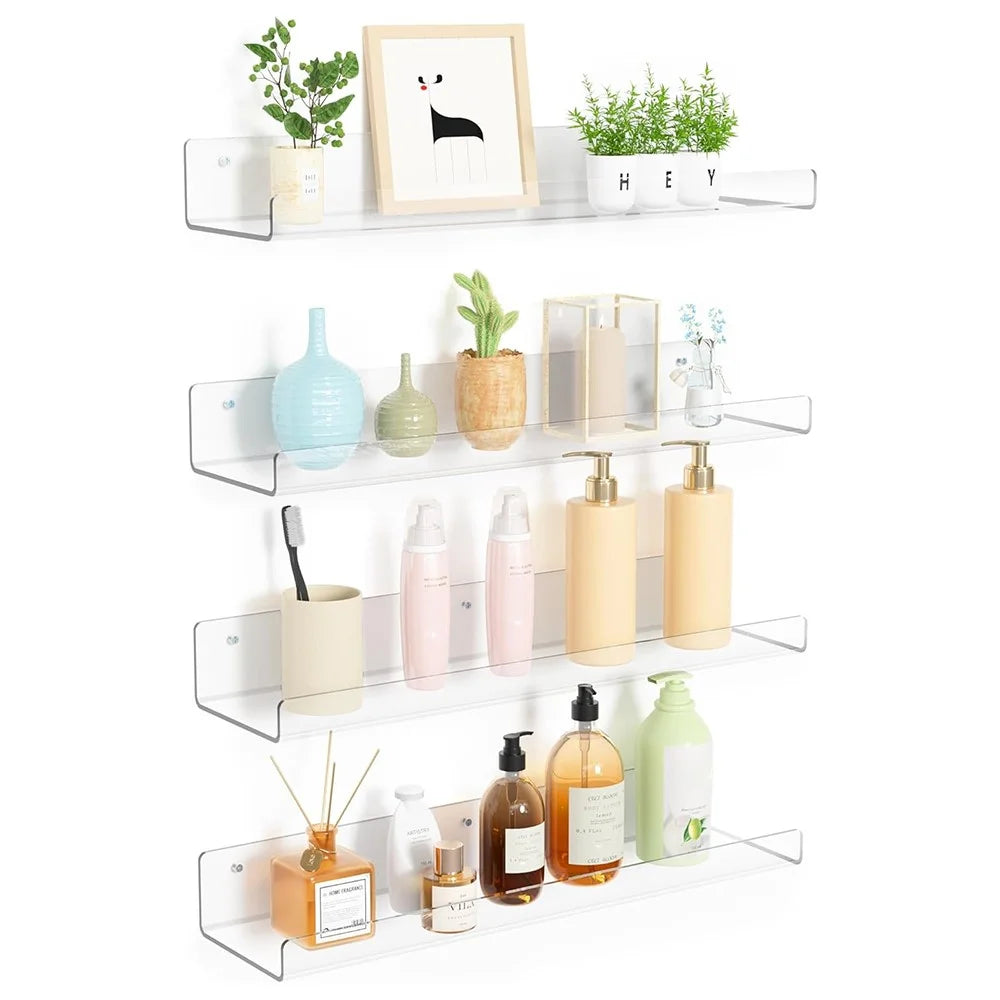 20x10x4cm Transparent Acrylic U-Shaped Display Storage Rack Punch-Free Bathroom Wall Storage Shelf - 2