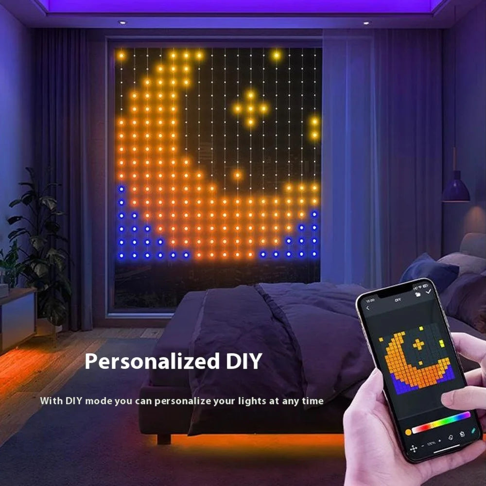 1.6mx1.6m 256 Leds Programmable RGB Holiday Decoration Light App Control DIY Curtain Light String - 6