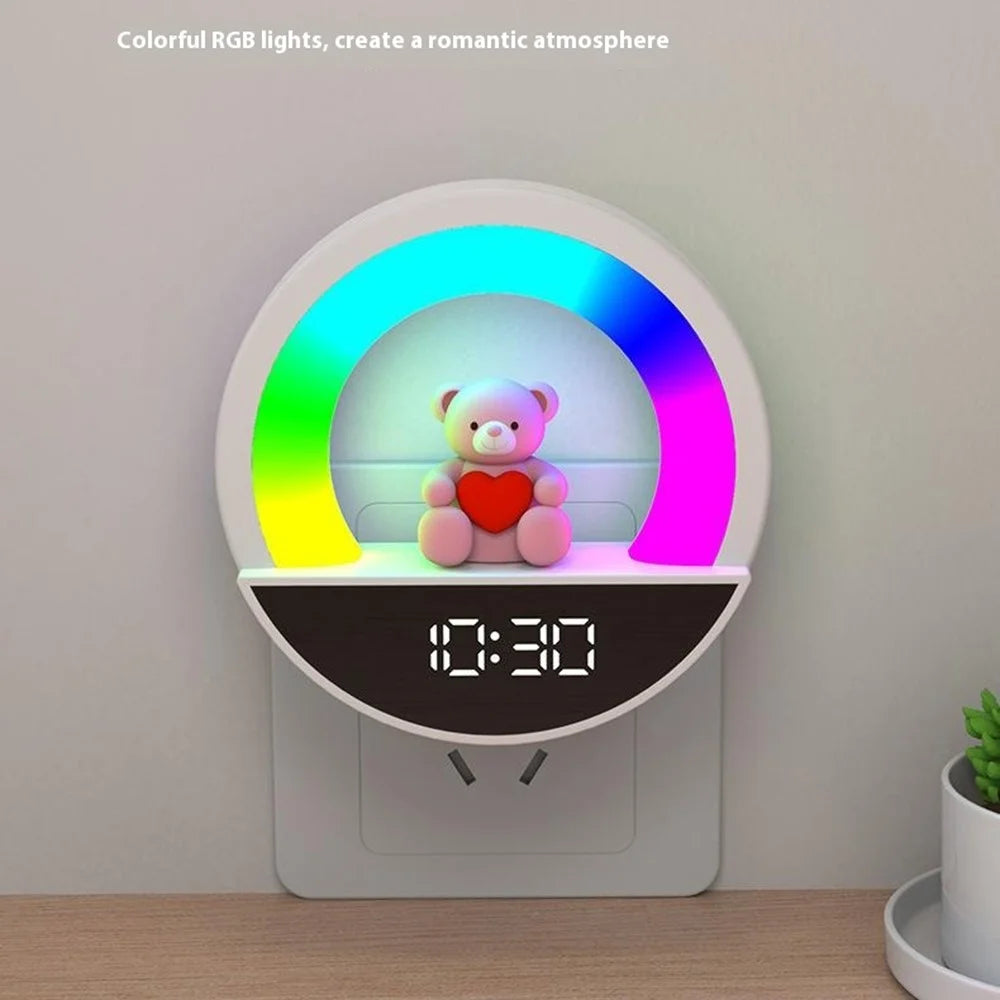 RGB Bedside Lamp Remote Control Ambient Light LED Night Light with Digital Clock Display - EU Plug - 3