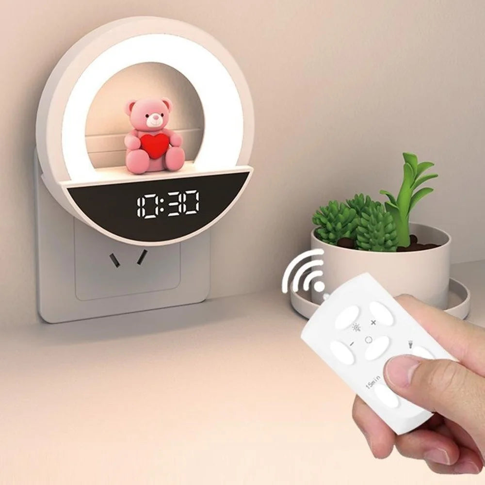RGB Bedside Lamp Remote Control Ambient Light LED Night Light with Digital Clock Display - EU Plug - 4