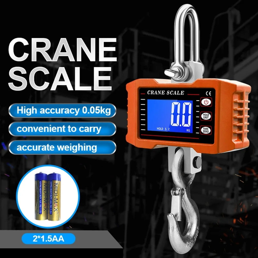 P1 1500kg Digital Hanging Scale Heavy Duty Crane Scale LCD Display Industrial Hook Scale - Orange - 2