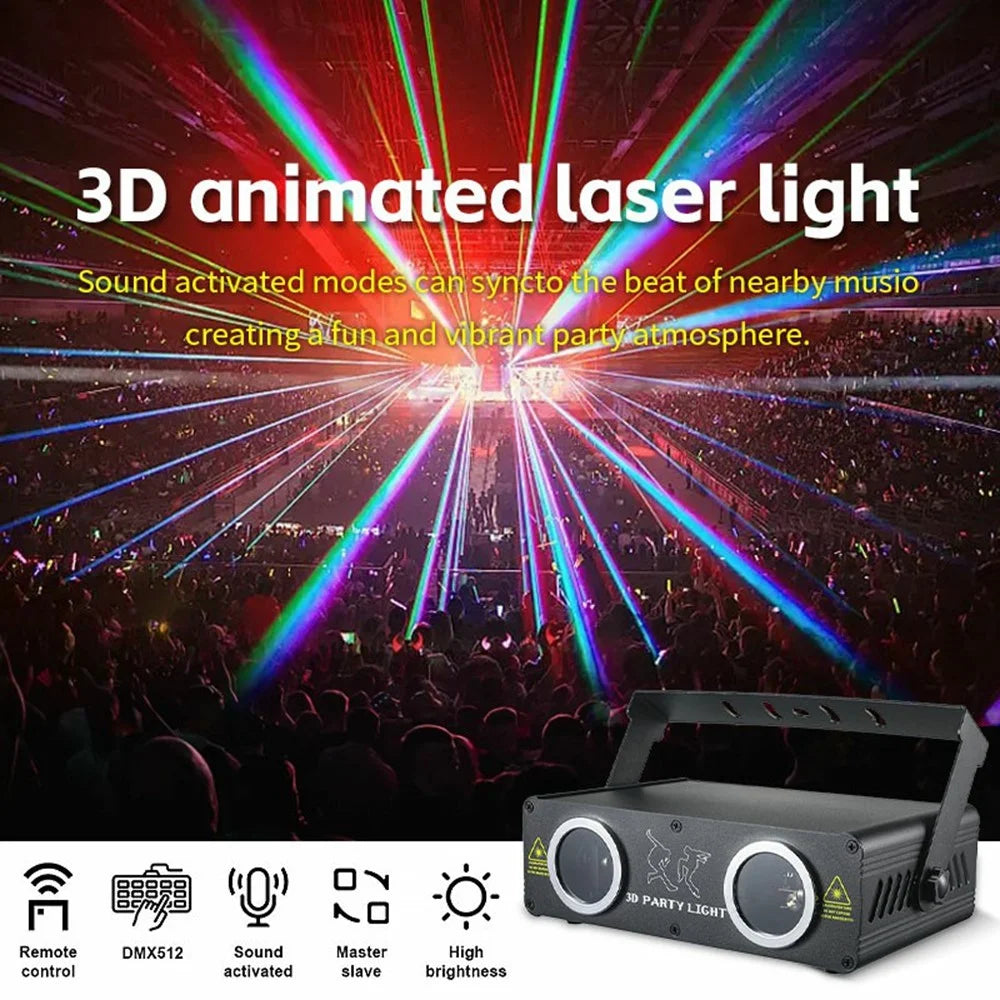 Double Projector Full Color 3D Animation Laser Light RGB Atmosphere Projection Stage Light - 2