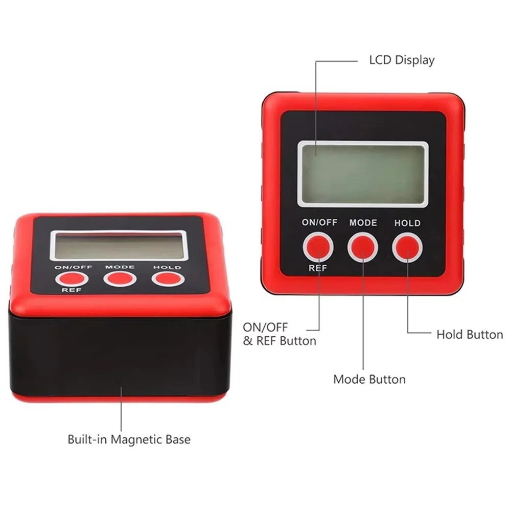 3 Button Digital Angle Finder Magnetic Carpentry Bevel Protractor Level Box Inclinometer - Red - 5