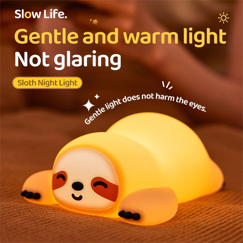 Cute Cartoon Sloth Silicone Night Light Tap Dimmable Desk Lamp for Bedrooms Nurseries - 3