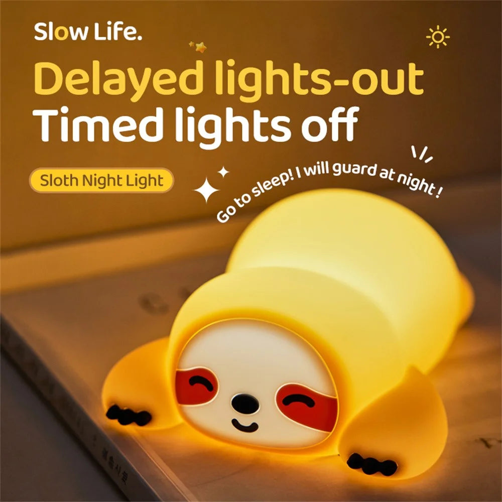 Cute Cartoon Sloth Silicone Night Light Tap Dimmable Desk Lamp for Bedrooms Nurseries - 7