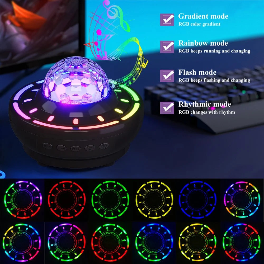 SSL001-C USB Rechargeable Starry Sky Projector Night Light Bluetooth-compatible Speaker RGB Atmosphere Lamp with Remote - Black - 2