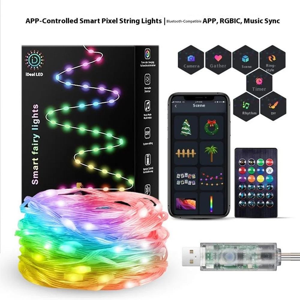 10m 100 LEDs USB Powered RGB Smart LED String Light Music Rhythm App Control Waterproof DIY Ambient Lamp - 2